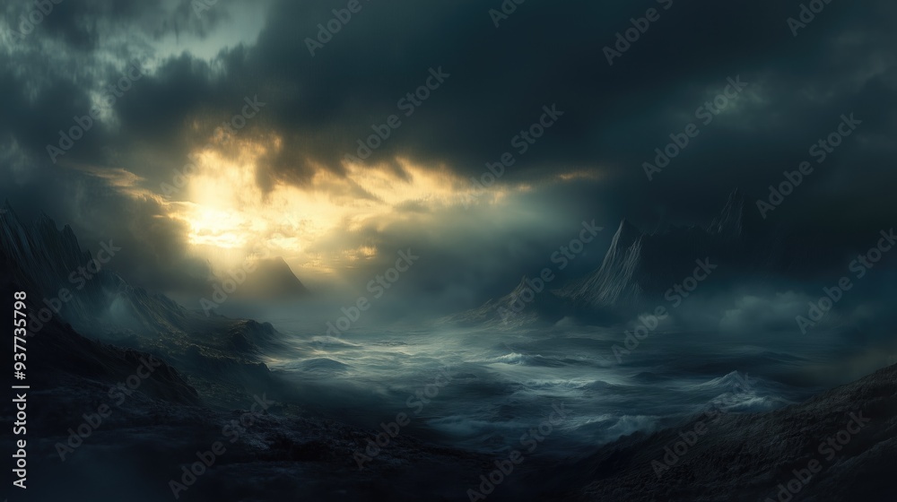 Dramatic cloudy mountainous landscape with grey clouds before the storm Dramatic cloudy mountainous landscape with grey clouds before the storm
