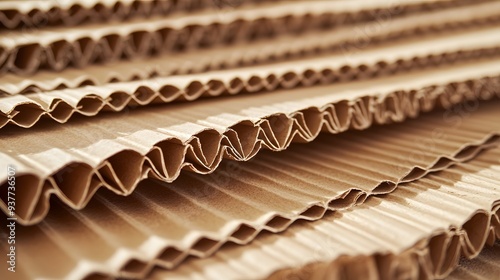Cardboard sheets with intricate fluted edges, showcasing texture and detail in construction. This shot highlights the potential for creating visually appealing patterns or designs