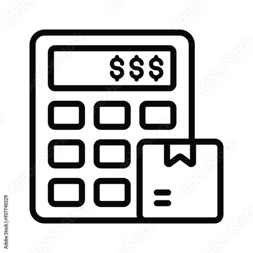 A simple icon representing a calculator with a package, symbolizing ecommerce pricing
