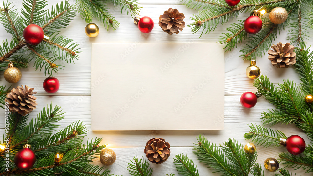 New Year background with branches and cones - template for your holiday design New Year background with branches and cones - template for your holiday design