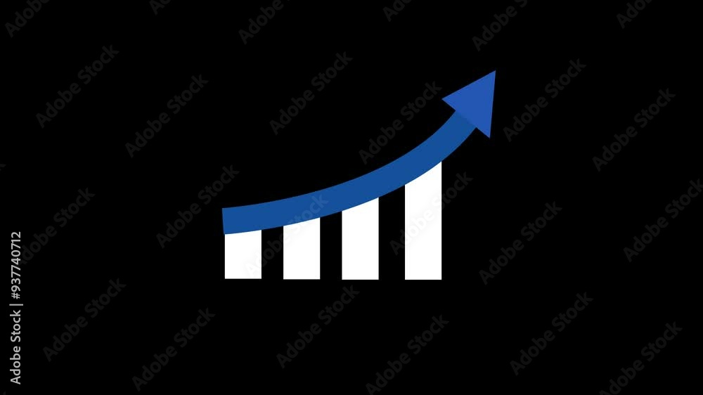 business graph with arrow animation, business graph on black background. business graph chart icon, business growth line and graph chart icon animation on black background. finance chart,