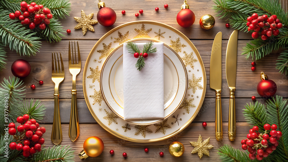 The festive Christmas table setting in the restaurant.
The festive Christmas table setting in the restaurant.