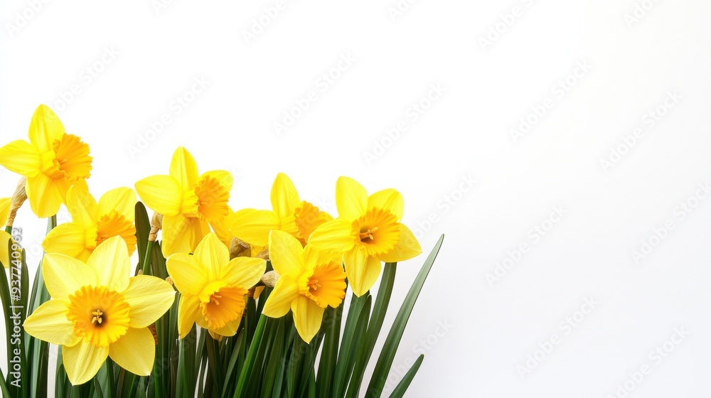 Obraz premium Bright Yellow Daffodils on White Background