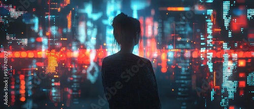 Wallpaper Mural Futuristic Cityscape and Silhouetted Figure Torontodigital.ca