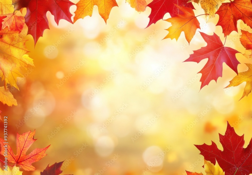 Colorful Maple Leaves Framing a Golden Autumn Glow Colorful Maple Leaves Framing a Golden Autumn Glow