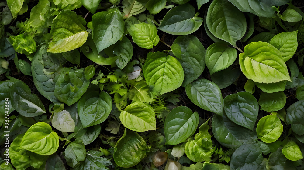  layered fresh leaves covering a forest floor