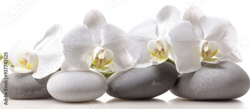 White Orchids and Stacked Stones in a Zen Arrangement