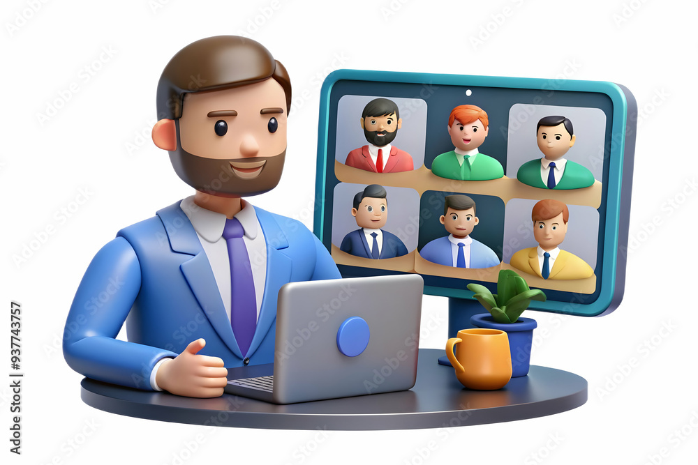 Manager candidly coordinating a remote team via video conference concept as A candid shot of a manager coordinating a remote team via video conference. The camera captures the managers focus on the sc Manager candidly coordinating a remote team via video conference concept as A candid shot of a manager coordinating a remote team via video conference. The camera captures the managers focus on the sc