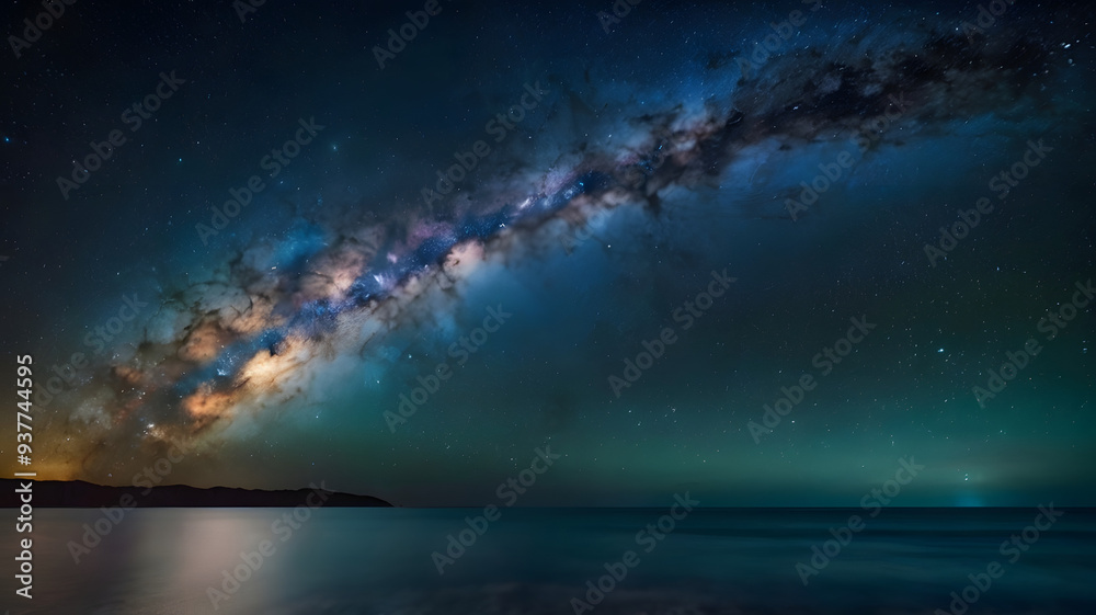 Milky Way galaxy arching over the open ocean Milky Way galaxy arching over the open ocean