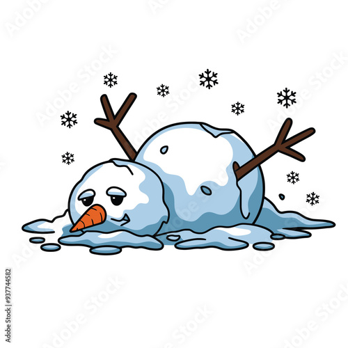 Melting Snowman Cartoon Illustration