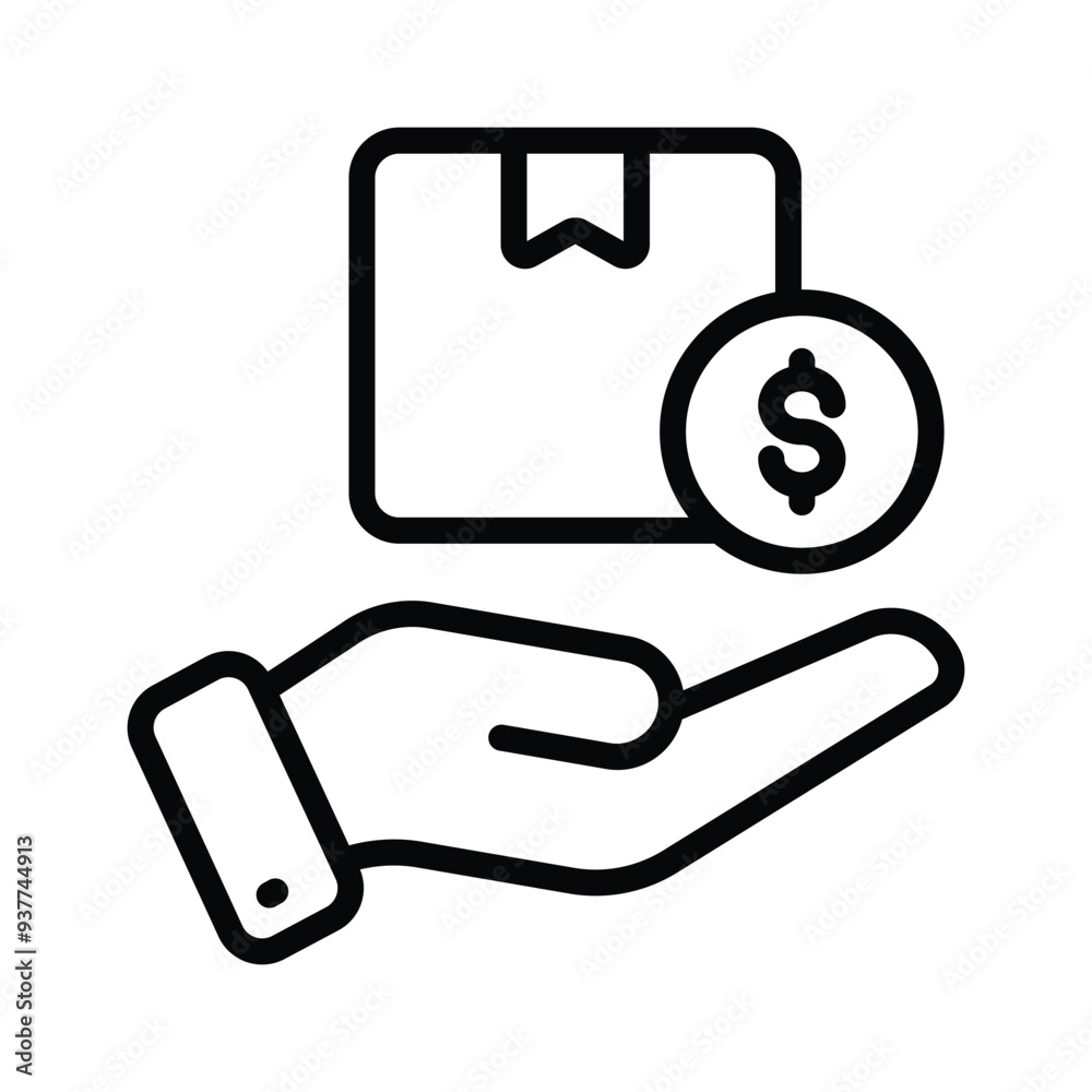 Icon representing cash on delivery service, showing money and a delivery package Icon representing cash on delivery service, showing money and a delivery package