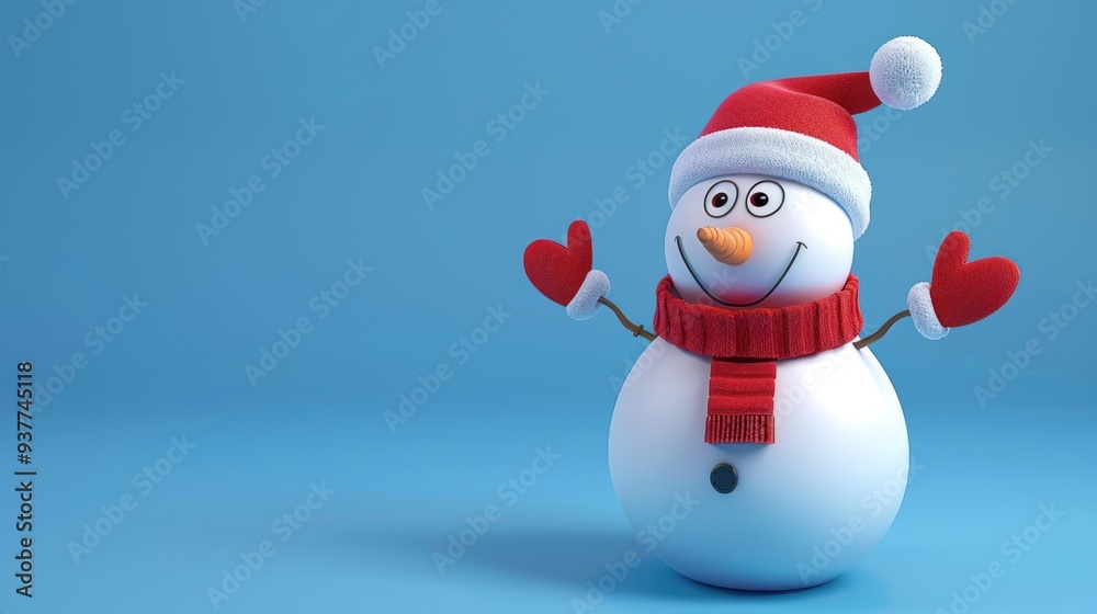 cute happy snowman isolated on blue background cute happy snowman isolated on blue background