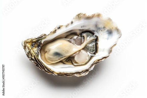 A stunning close-up of an oyster showcasing its natural beauty. The delicate textures and colors are mesmerizing. Perfect for food lovers and nature enthusiasts. Generative AI