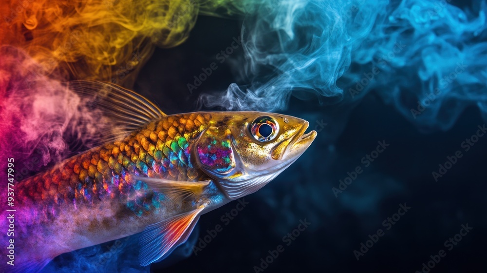 Fototapeta premium A Fish in Smoke, a Vivid Underwater Fantasy