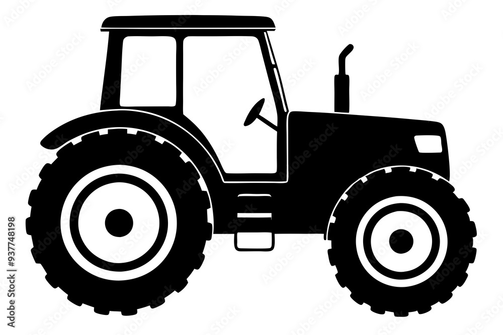 Obraz premium Silhouette of a Tractor with Large Rear Wheels and Compact Cabin - Vector Illustration 