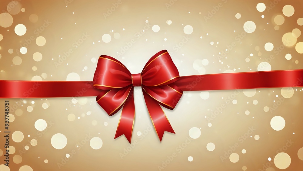 Festive red ribbon with gold trim, tied in a bow, against a bokeh background. Festive red ribbon with gold trim, tied in a bow, against a bokeh background.