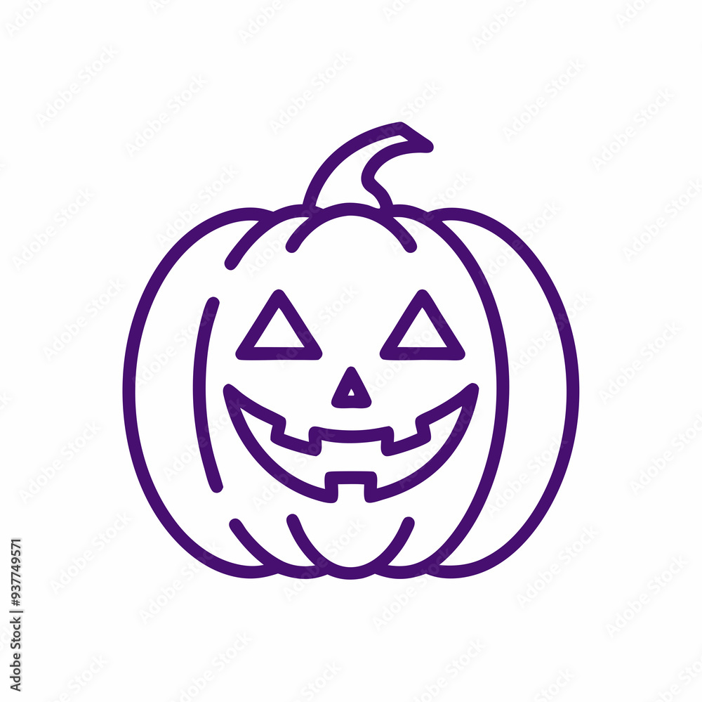 Purple and White Halloween Icon of a Pumpkin with a Smiling Face Purple and White Halloween Icon of a Pumpkin with a Smiling Face