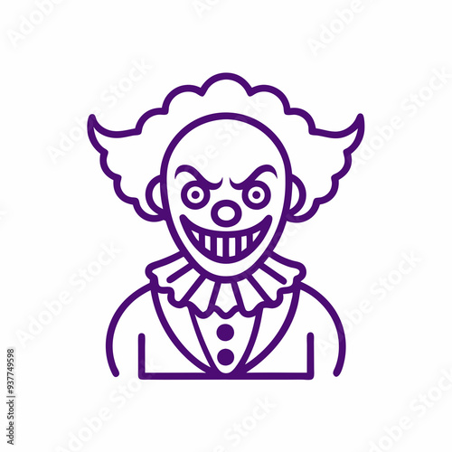 Line Art of Clown Face with Angry Expression on White Background