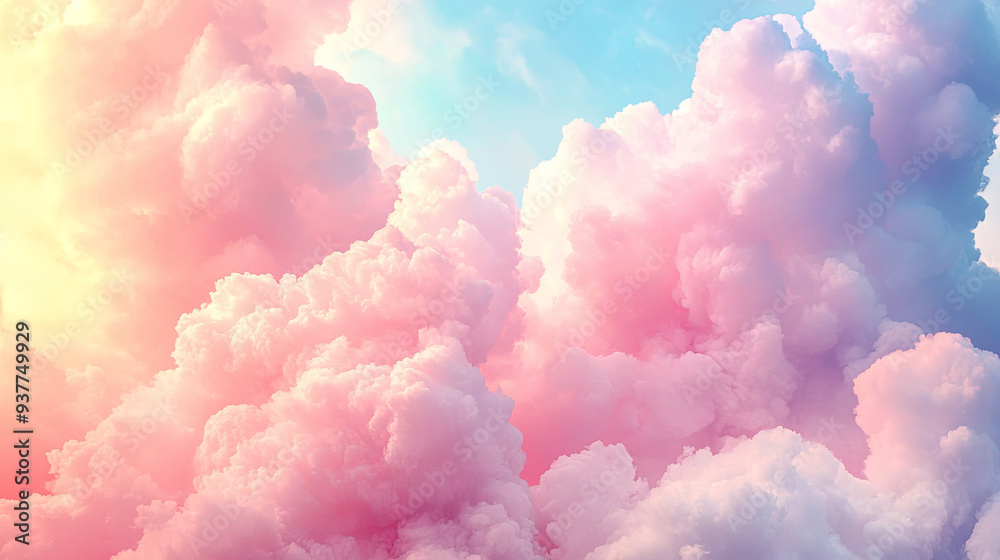 Soft pink and blue clouds drifting in a serene sky during sunset Soft pink and blue clouds drifting in a serene sky during sunset