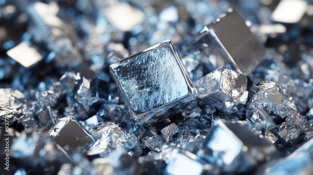 Metallic Blue Crystals: Close-up view of lustrous blue metallic crystals, showcasing their sharp edges and reflective surfaces. Perfect for industrial, technology, or science-related projects. Metallic Blue Crystals: Close-up view of lustrous blue metallic crystals, showcasing their sharp edges and reflective surfaces. Perfect for industrial, technology, or science-related projects.