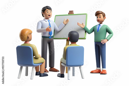 3D Employee candidly presenting ideas during a team meeting concept as A candid shot of an employee presenting ideas during a team meeting. The camera captures the employees enthusiasm and the attenti photo