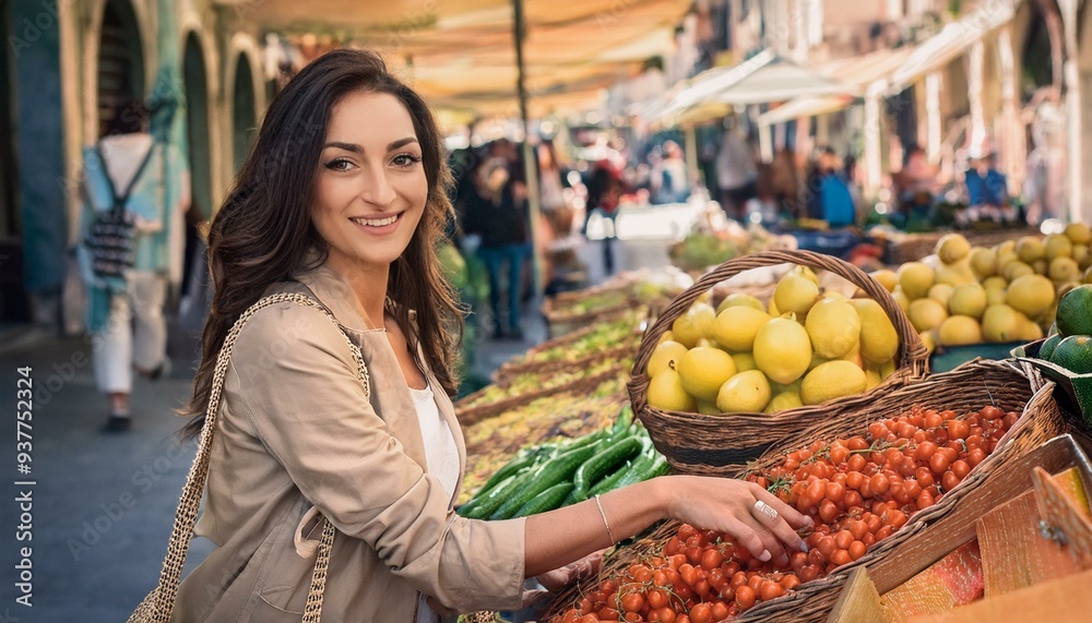 woman shopping at marketplace, AI generated woman shopping at marketplace, AI generated
