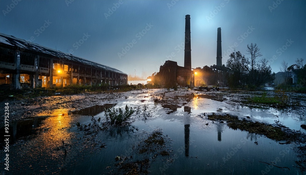 Fototapeta premium abandoned factory ruins, AI generated