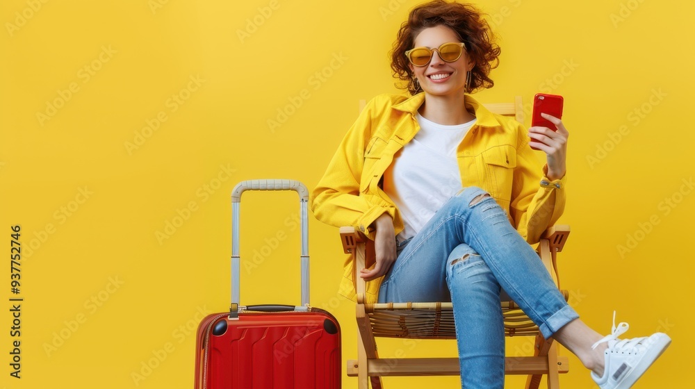 The smiling woman with suitcase