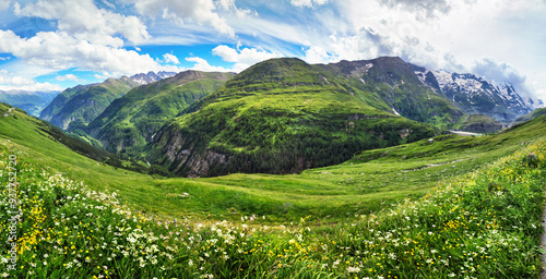 Mountain panoramic view from Grossglockner High Alpine Road in the austrian Alps photo