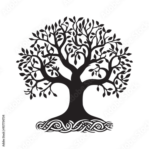 Celtic Tree of Life Clipart, Celtic Tree  Silhouette - A Oak of Dunmore Celtic tree illustration in black and white photo