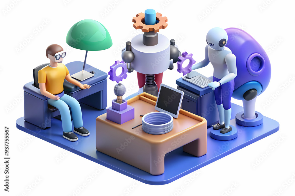 Team Working in 3D AI-Driven Innovation Lab with Excitement and Collaboration Concept Team Working in 3D AI-Driven Innovation Lab with Excitement and Collaboration Concept
