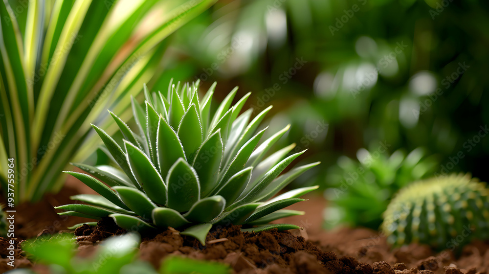 Obraz premium Cactus Garden With Many Cacti And Succulents