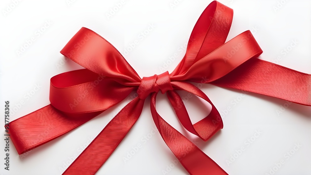 Red ribbon isolated in closeup from above on a white background. Lay flat Red ribbon isolated in closeup from above on a white background. Lay flat