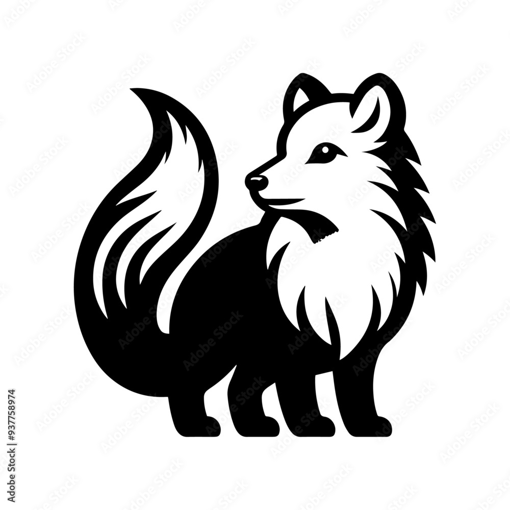 Fototapeta premium Black and white arctic fox vector icon.