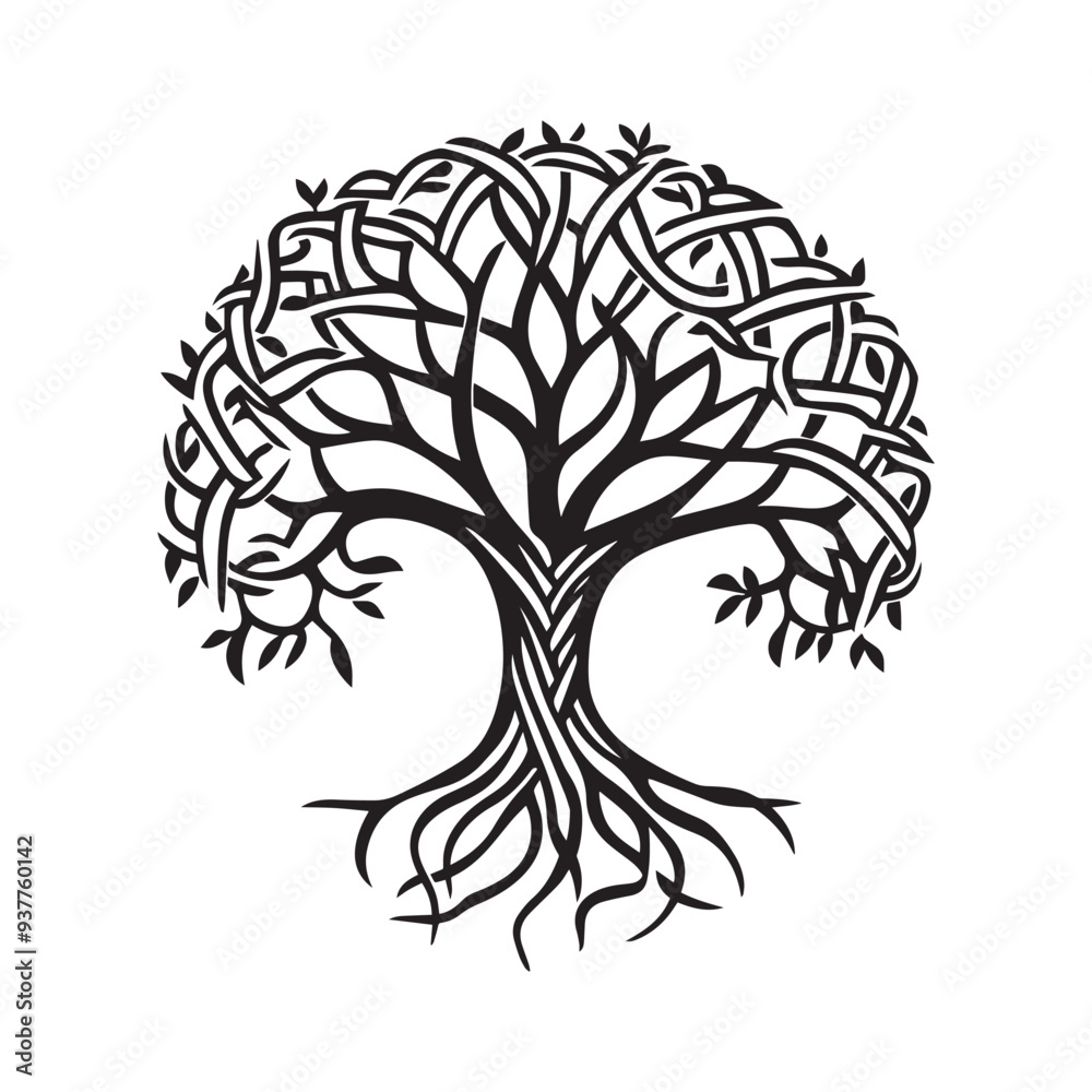 Celtic Tree of Life Clipart, Celtic Tree Silhouette - Celtic Willow Of Deirdre Tree illustration in black and white Celtic Tree of Life Clipart, Celtic Tree Silhouette - Celtic Willow Of Deirdre Tree illustration in black and white