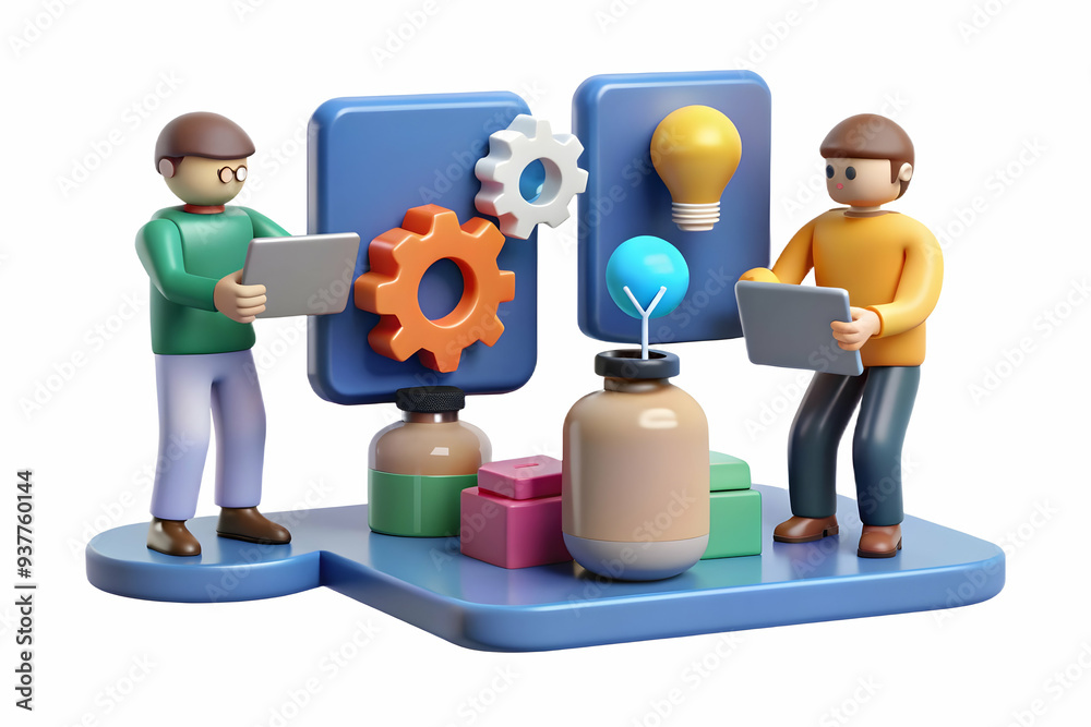 3D AI Powered Product Development Concept: Innovative Collaboration with Technology in Creative Process - 3D Icon on White Background 3D AI Powered Product Development Concept: Innovative Collaboration with Technology in Creative Process - 3D Icon on White Background