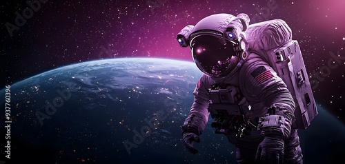 Astronaut Floating in Space Amidst a Vibrant Cosmic Background and the Earth Below