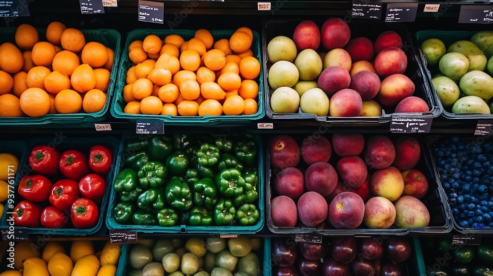 Assortment of Fruits and Vegetables at a Grocery Store Assortment of Fruits and Vegetables at a Grocery Store
