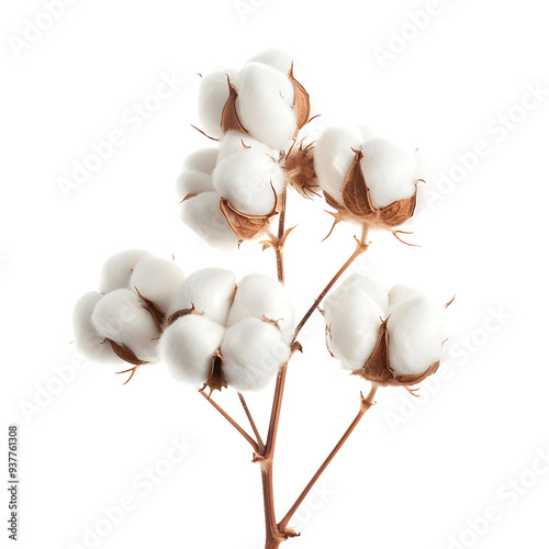 White cotton flower branch isolated transparent background