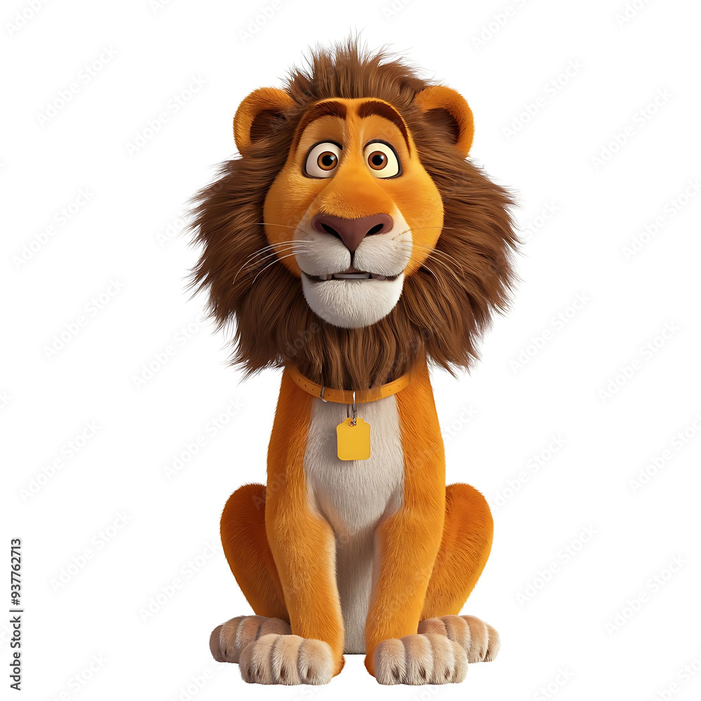A 3D Cartoon Animated Lion Sitting in a Playful Pose, Isolated on a White Background, Perfect for Children's Media and Educational Content A 3D Cartoon Animated Lion Sitting in a Playful Pose, Isolated on a White Background, Perfect for Children's Media and Educational Content