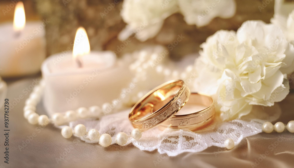Close-Up of Wedding Rings and Decor Close-Up of Wedding Rings and Decor