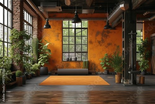 3d rendering modern orange loft gym and fitness