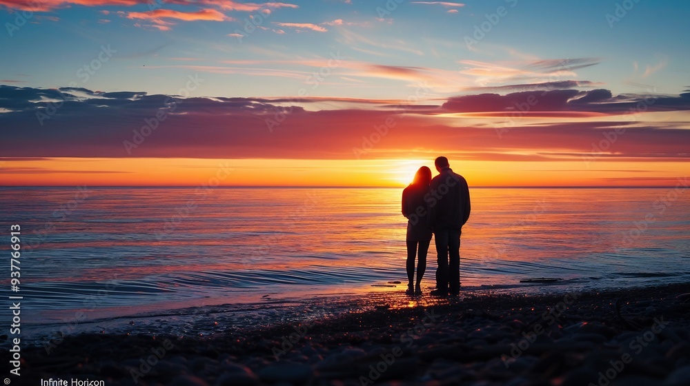 Fototapeta premium Romantic couple on the beach at sunset