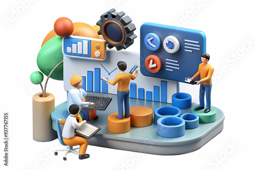 Innovative AI-Driven Customer Data Analysis: Team Analyzing Data with Precision and Collaboration for Data-Driven Insights - Conceptual Photo Stock Scene