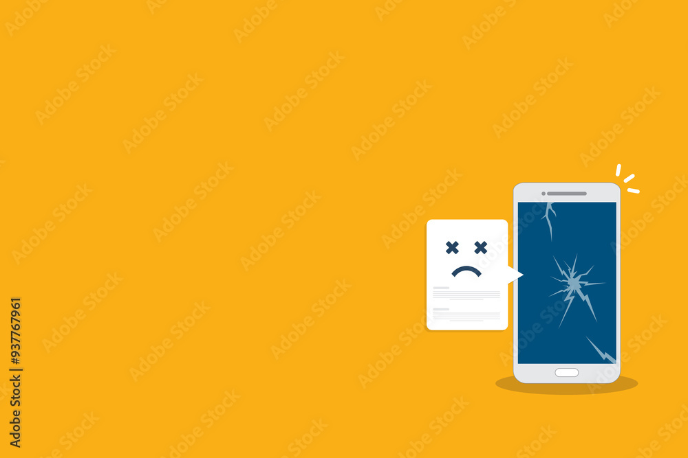 Broken smartphone with sad smile. Broken phone service, recovery and repair concept. Broken smartphone with sad smile. Broken phone service, recovery and repair concept.