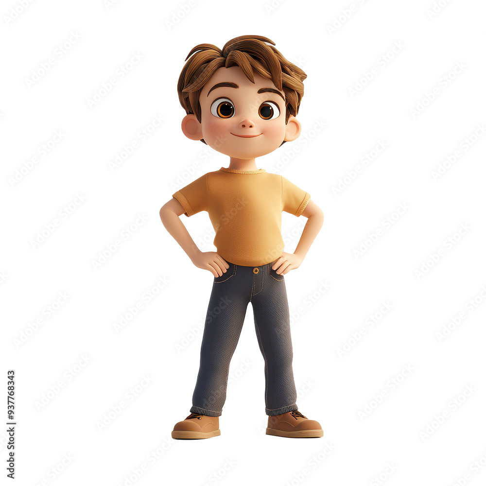 A cheerful animated boy character stands confidently with hands on hips, showcasing a playful and friendly demeanor. A cheerful animated boy character stands confidently with hands on hips, showcasing a playful and friendly demeanor.