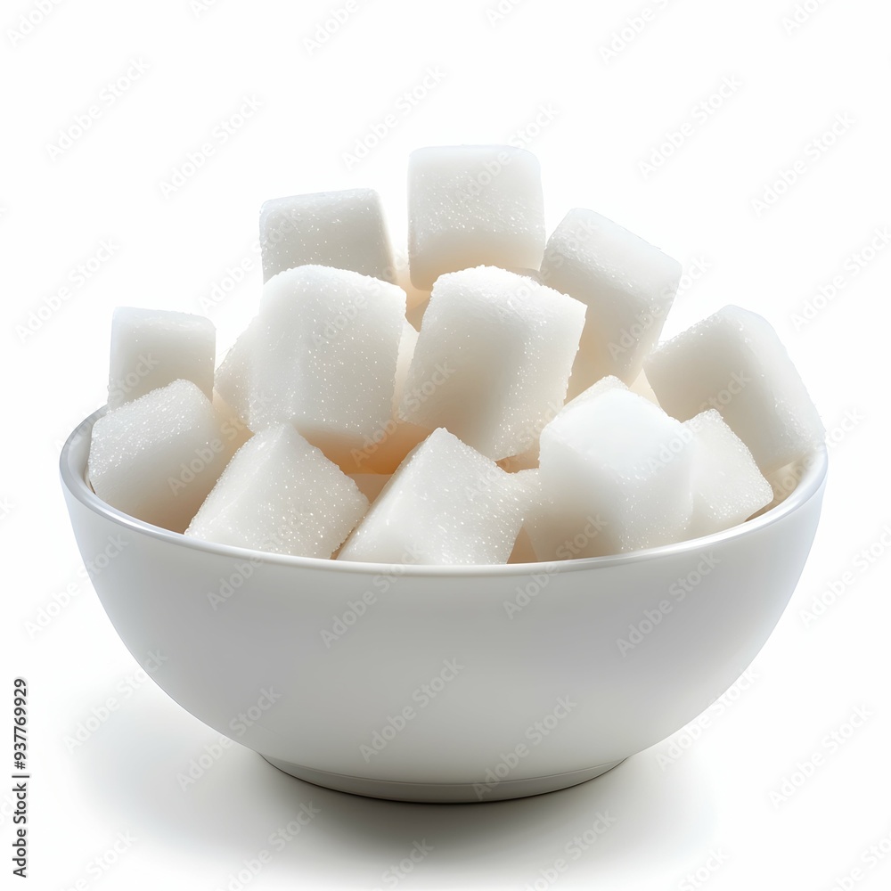 sugar cube in bowl, white background, sharp full hd image sugar cube in bowl, white background, sharp full hd image