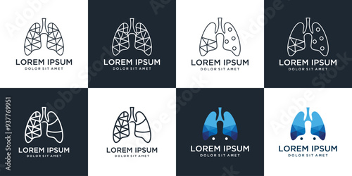 Collection of lung logo design templates. Blue lung logo design