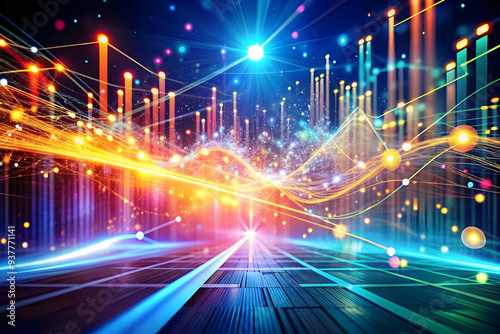 AI-Enhanced Digital Marketing: Abstract Digital Art Banner Illustrating Innovative AI Impact with Glowing Lines and Vibrant Colors - Photo Stock Concept