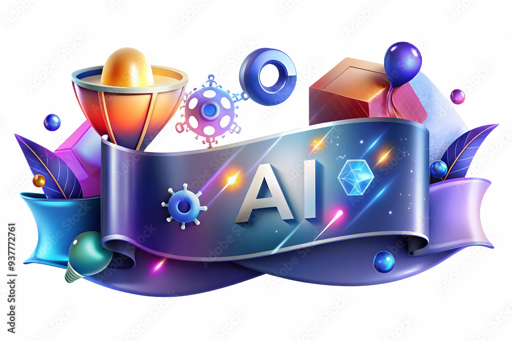 Fototapeta premium AI-Powered Innovation in Design: Vibrant Abstract Elements Illustrating Creative Integration of AI in Dynamic Digital Art Scene - Photo Stock Concept